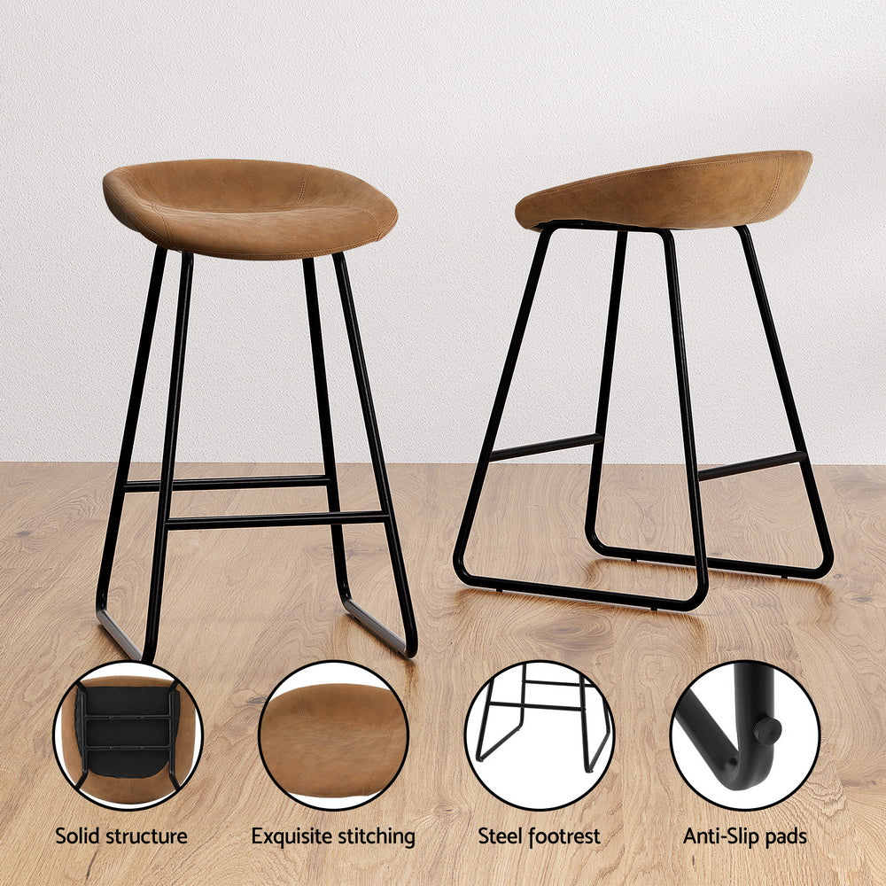 Set of 2 Caracas Bar Stools Kitchen Dining Chairs Counter Stool PU Leather Metal - Brown - Nurns