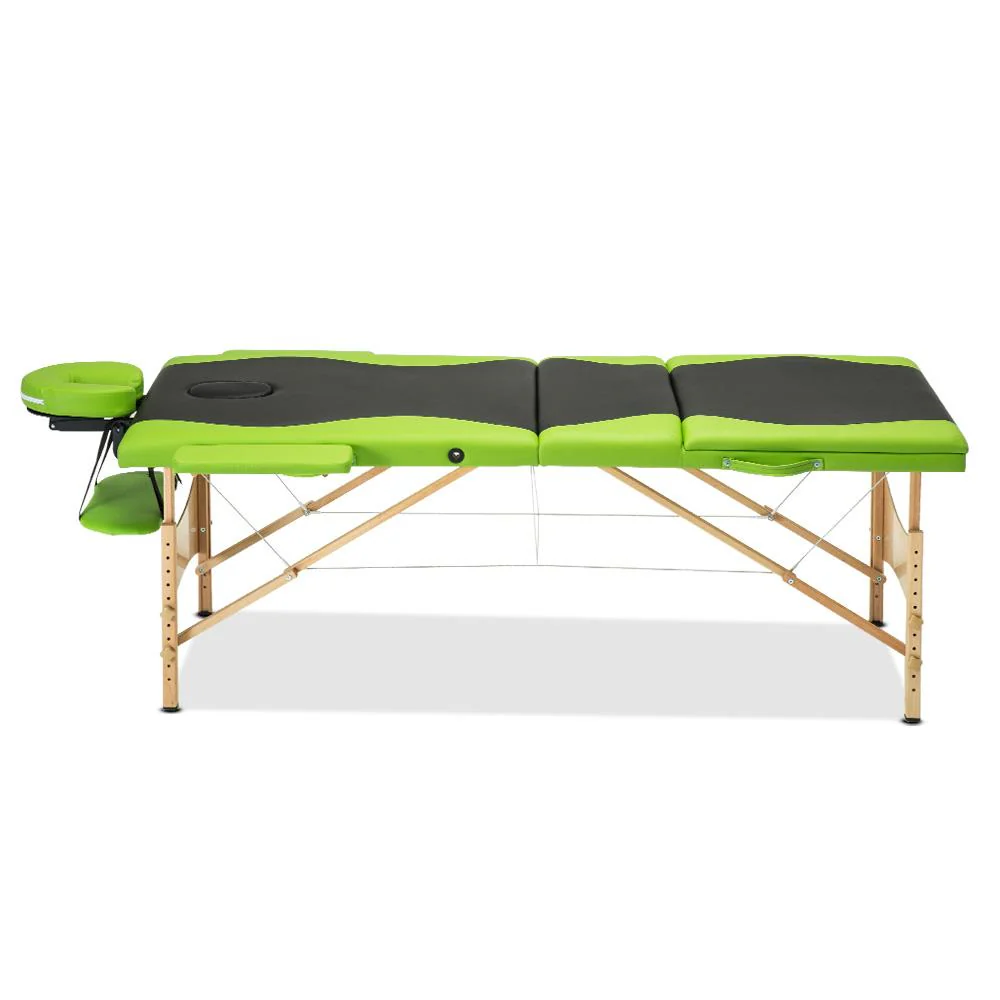 Massage Table 70cm 3 Fold Wooden Portable Beauty Therapy Bed Waxing Green - Nurns