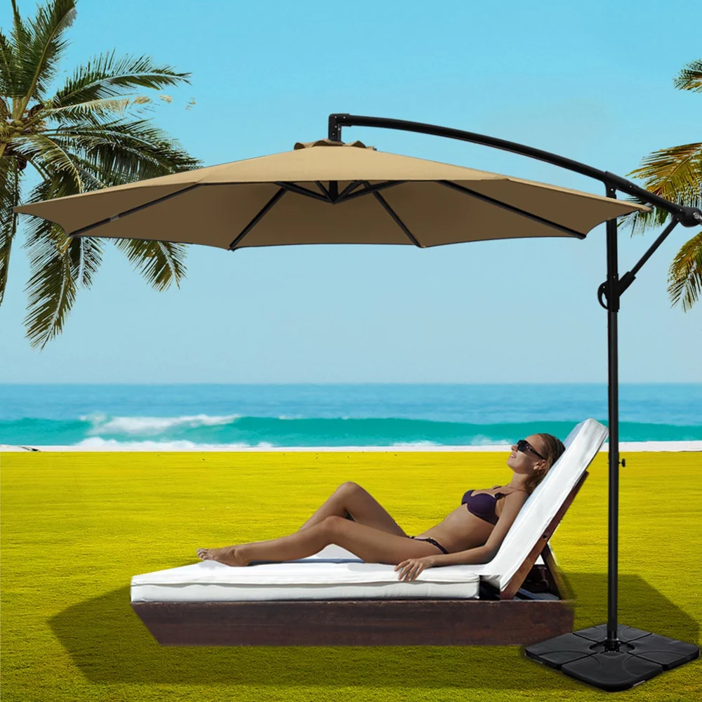 Instahut 3m Umbrella w/Base Outdoor Cantilever Beach Garden Patio Parasol Beige - Nurns