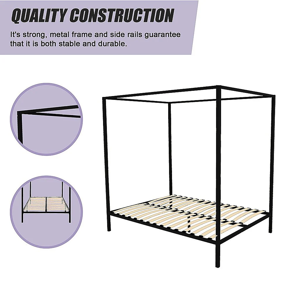 Lilian Four Poster Bed Frame - Black Queen - Nurns