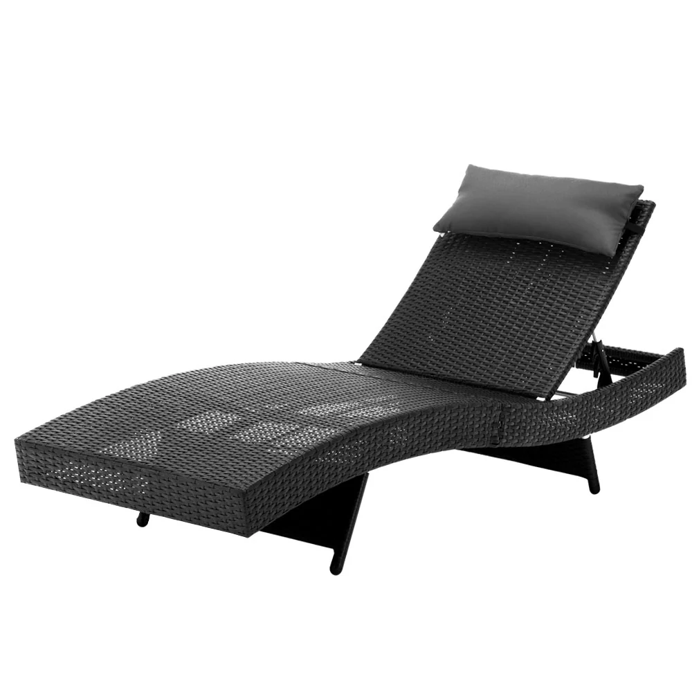 Travis Outdoor Sun Lounge Wicker Chair without Armrest - Black - Nurns