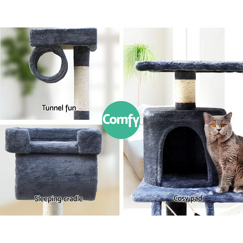 Cat Tree 141cm Trees Scratching Post Scratcher Tower Condo House Furniture Wood - Dark Grey - Nurns