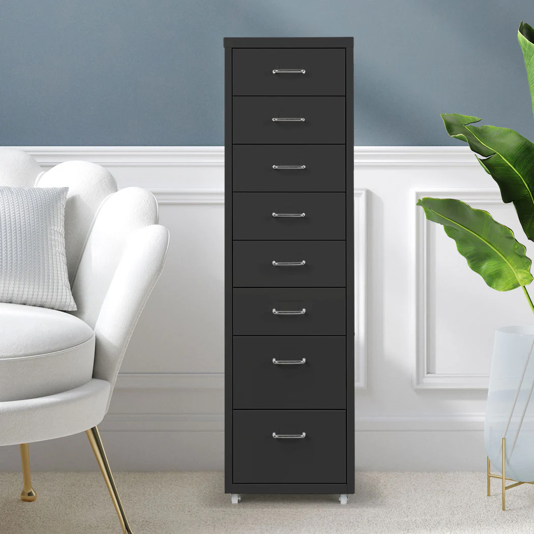 Levede 8 Drawer Office Cabinet Drawers Black - Nurns