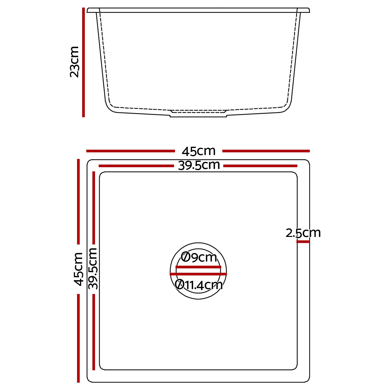 Stone Kitchen Sink 450X450MM Granite Under/Topmount Basin Bowl Laundry Black - Nurns