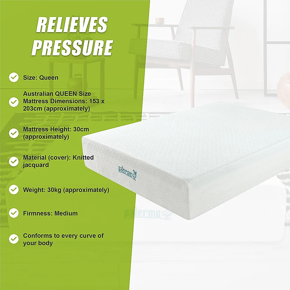 Kairos 30cm Mattress Memory Foam Green Tea Infused - Queen - Nurns