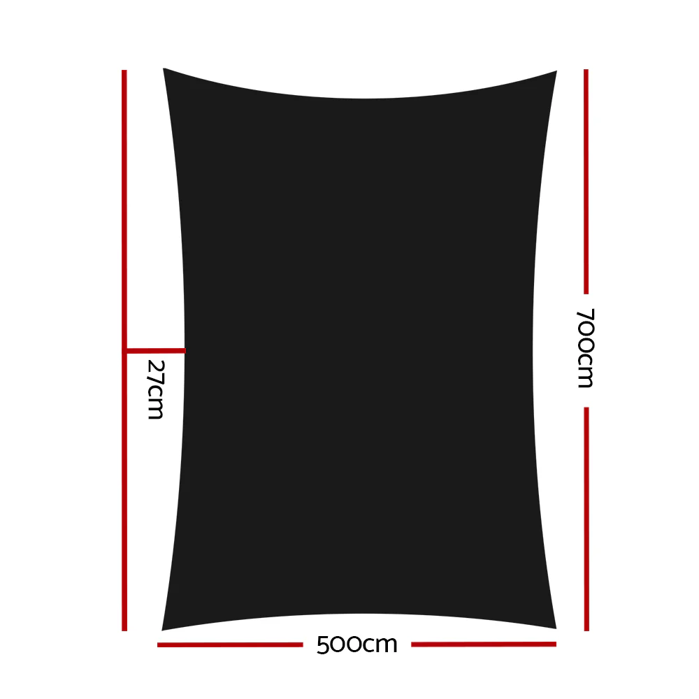 Instahut Shade Sail 5x7m Rectangle 280GSM 98% Black Shade Cloth - Nurns