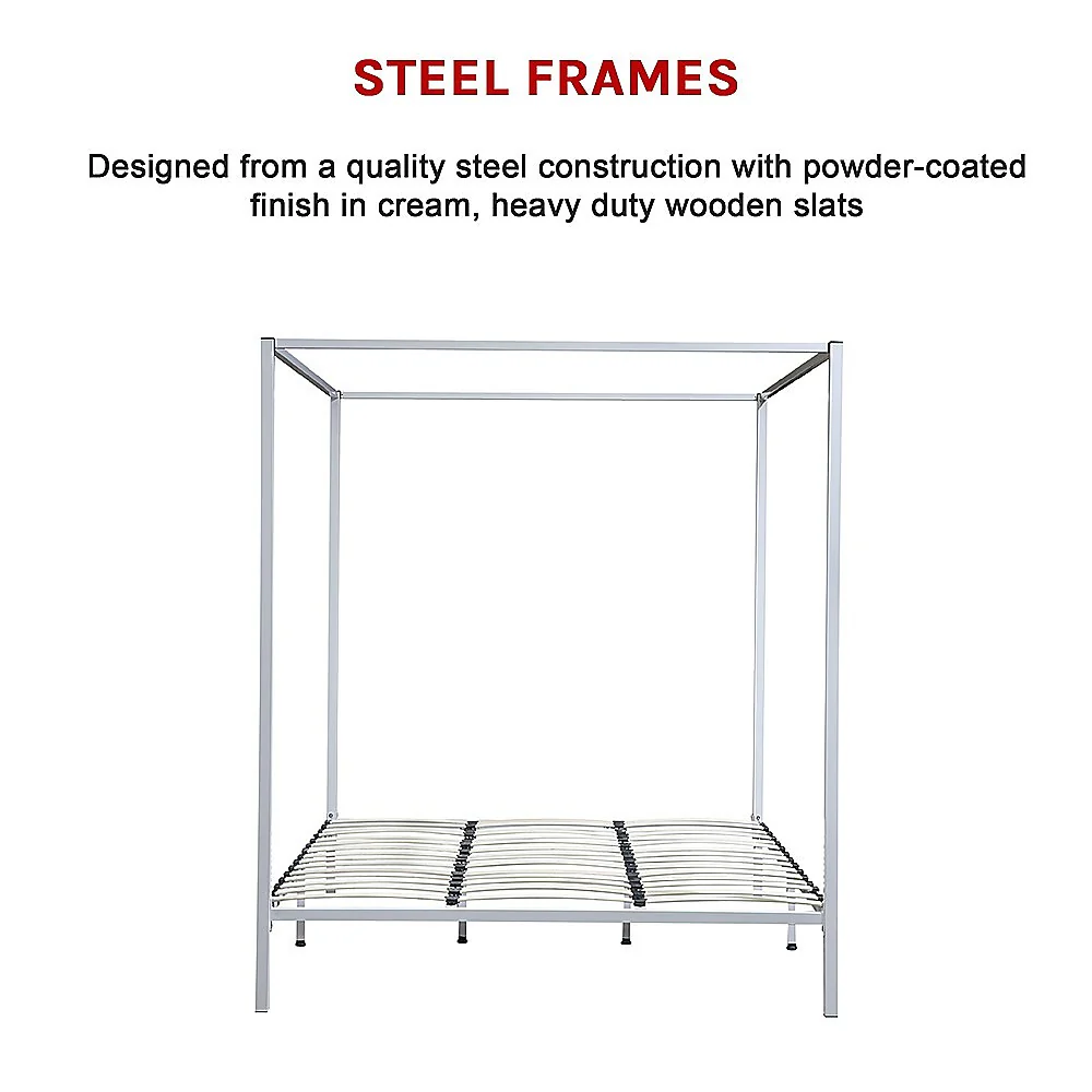 Lilian Four Poster Bed Frame - Cream King - Nurns