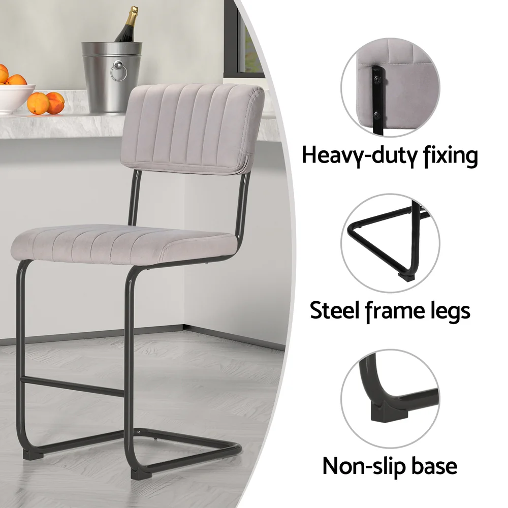 Set of 2 Nairobi Bar Stools Velvet Chairs - Grey - Nurns