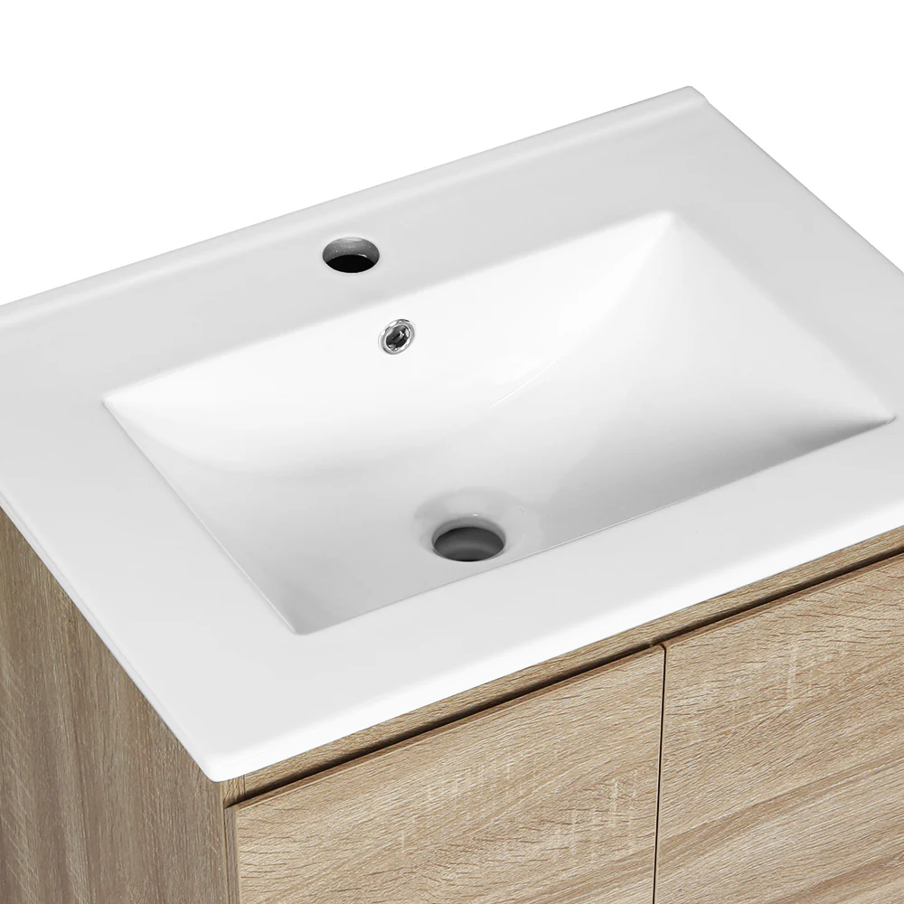 Vanity Unit Basin Cabinet Storage Bathroom Wall Mounted Ceramic 600mm Oak - Nurns