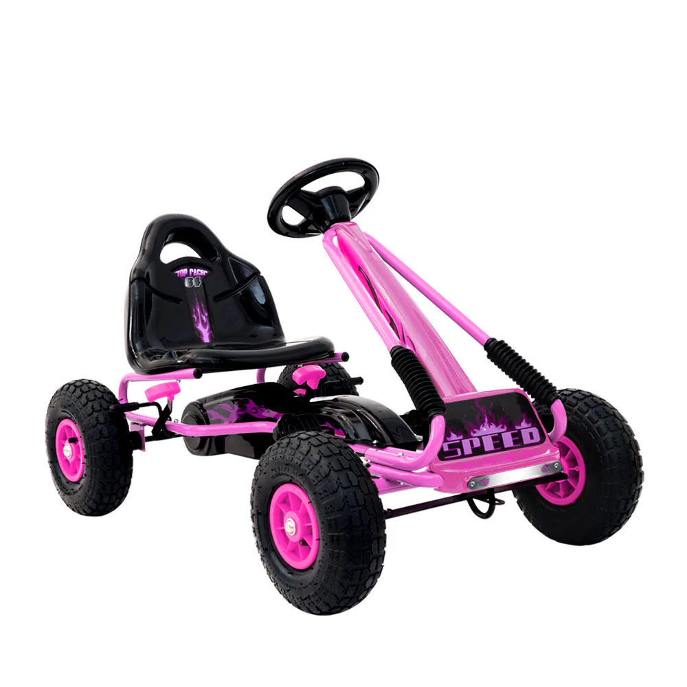 Kids Pedal Go Kart Car Ride On Toys Rubber Tyre Racing Bike Adjustable Seat - Pink - Nurns