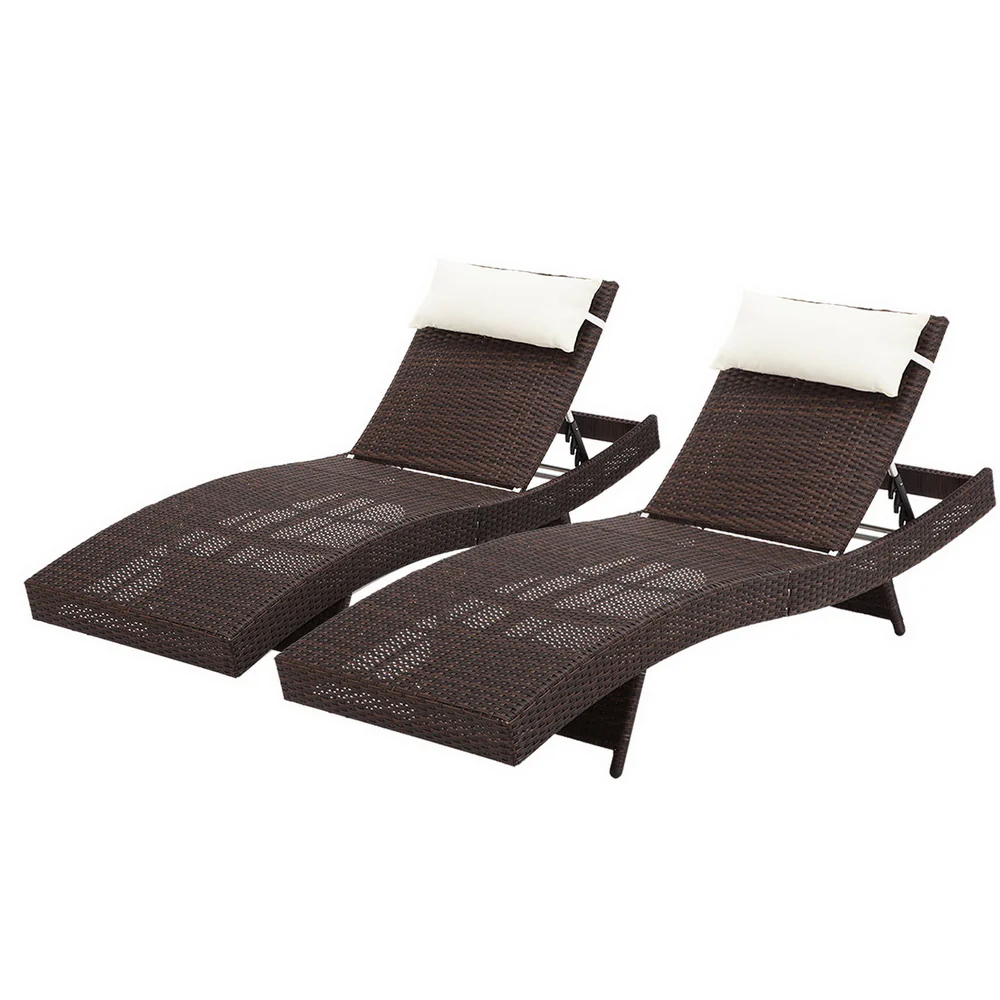 Travis Set of 2 Outdoor Sun Lounge Wicker Chair without Armrest - Brown - Nurns