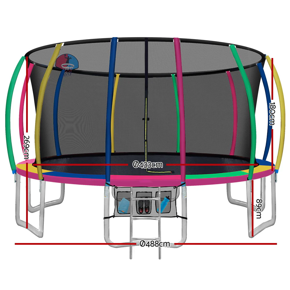 Everfit Trampoline for Kids 16FT with Ladder Enclosure Safety Net Rebounder Colors - Nurns