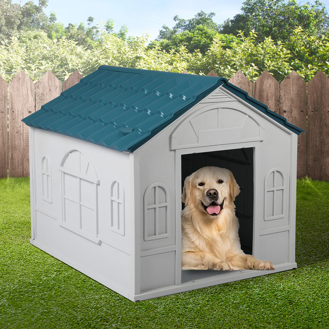 Dog Kennel Outdoor Indoor Pet Plastic Garden Large House Weatherproof Black XLarge - Nurns