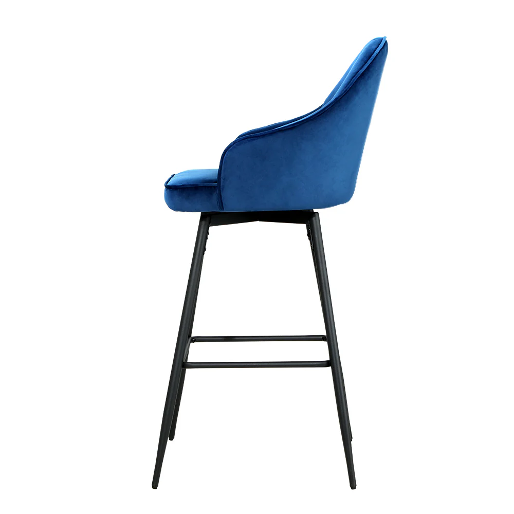 Set of 2 Munich Bar Stools Kitchen Stool Dining Chairs Velvet Chair Barstool - Blue - Nurns