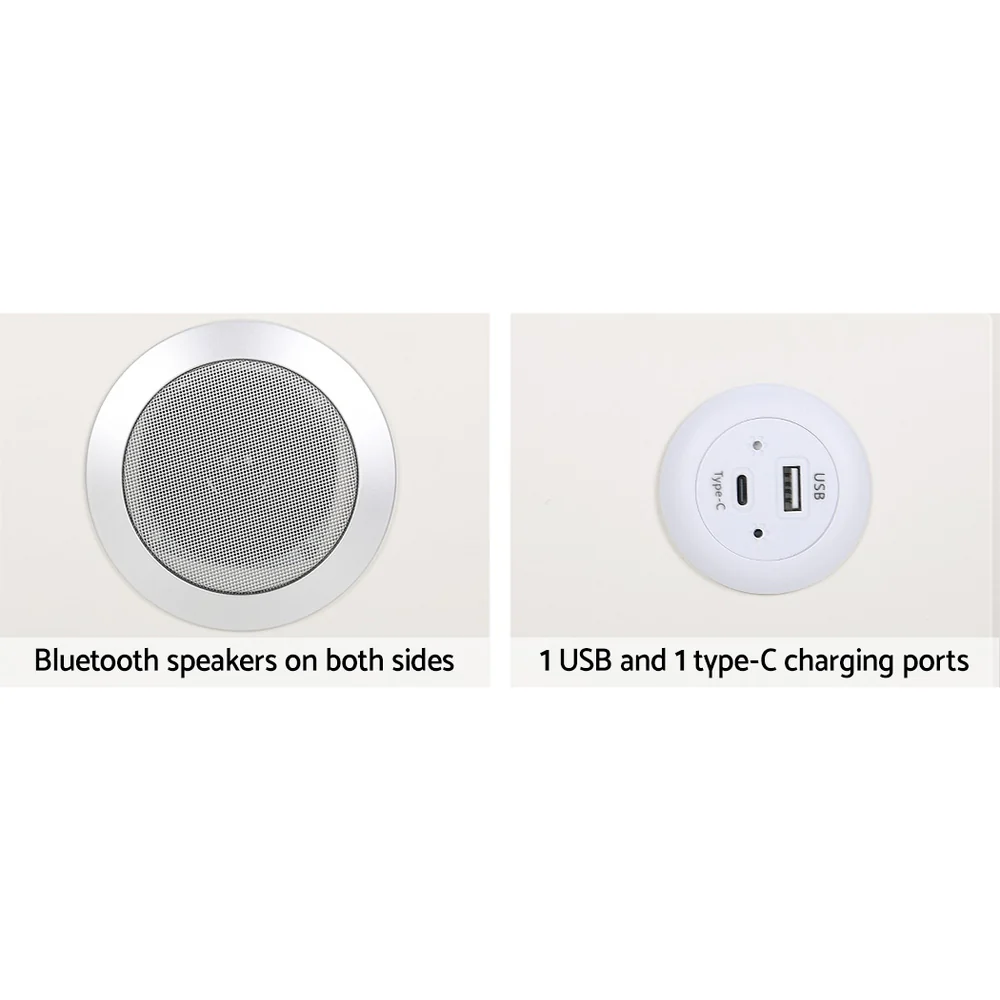 Brooks LED Bedside Tables Smart with Wireless Charging Ports with 2 Drawers - White - Nurns