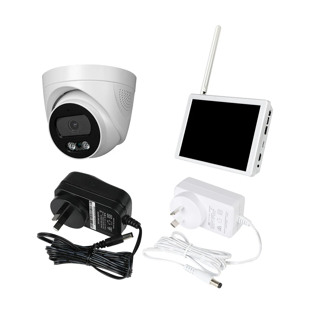 Set of 8 Wireless Security Camera System Set with Monitor Round - White - Nurns