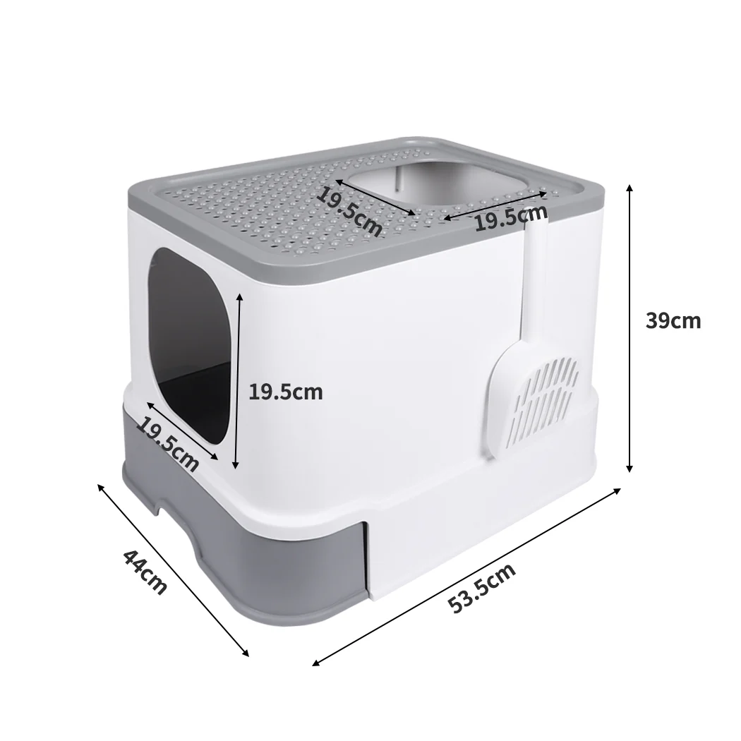 Cat Litter Box Fully Enclosed Kitty Toilet Trapping Sifting Odor Control Basin - Grey - Nurns