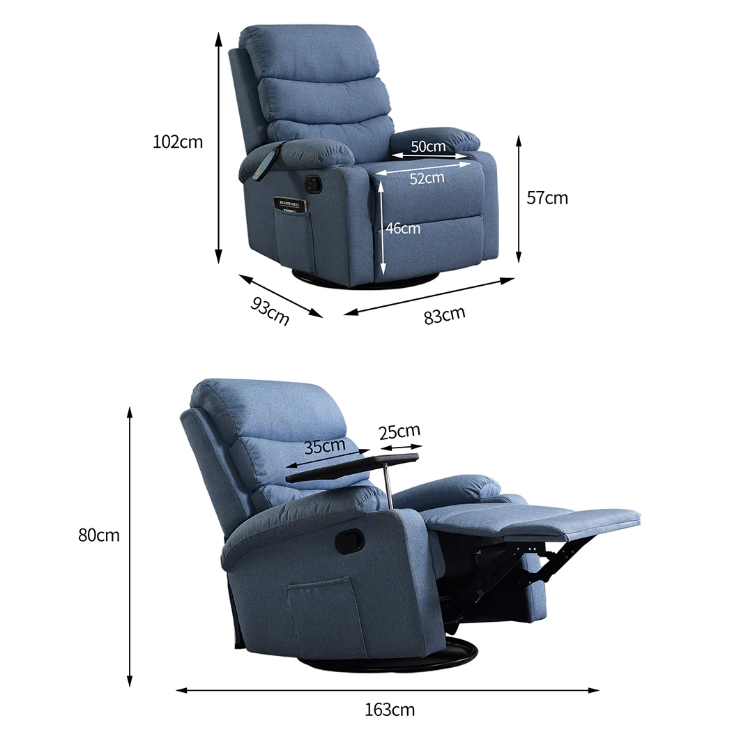 Niamh Massage Chair Recliner Chair Heated Lounge Armchair 360 Swivel - Blue - Nurns