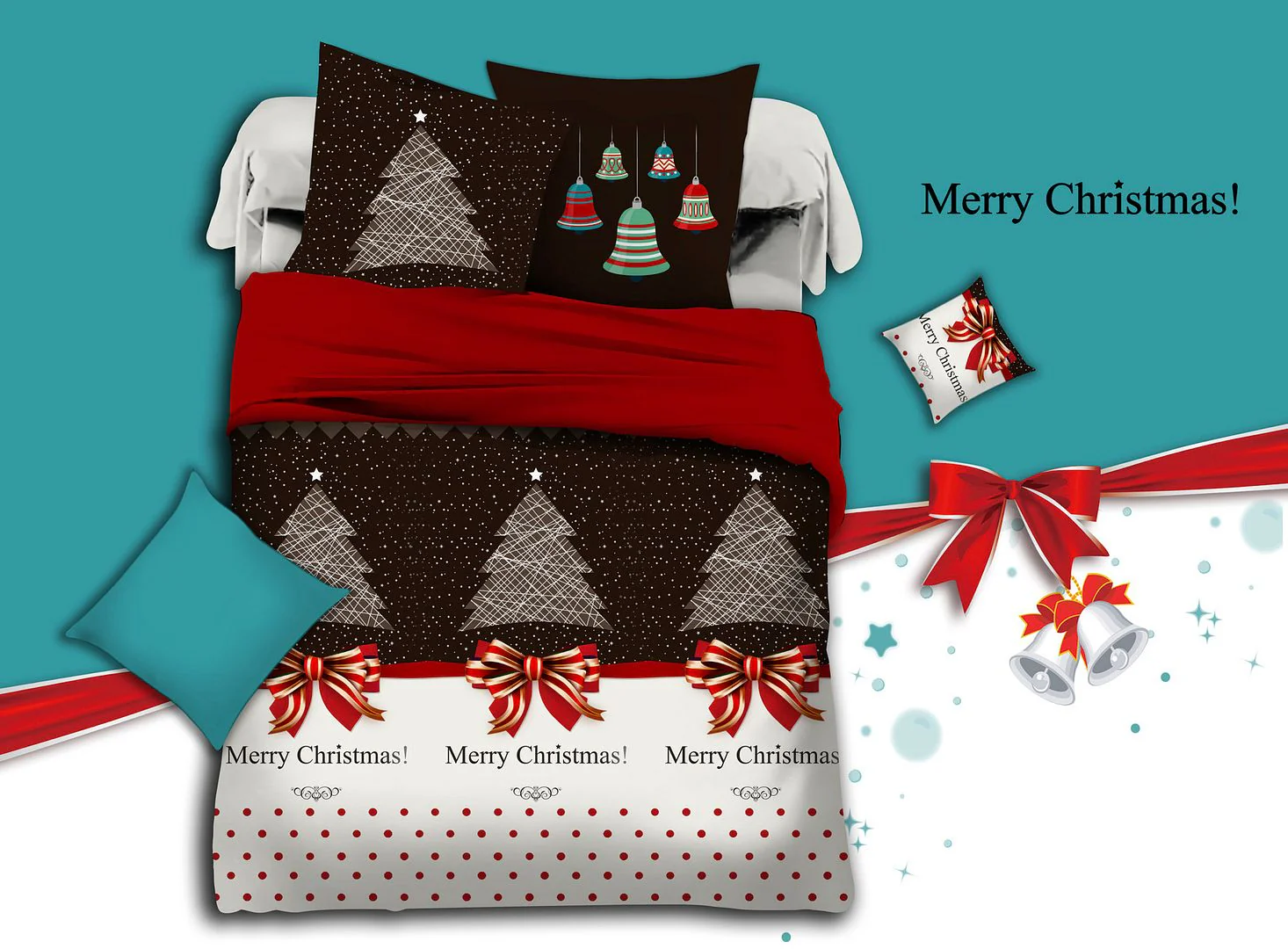 DOUBLE 3-Piece Christmas Quilt Duvet Cover Set - Black - Nurns
