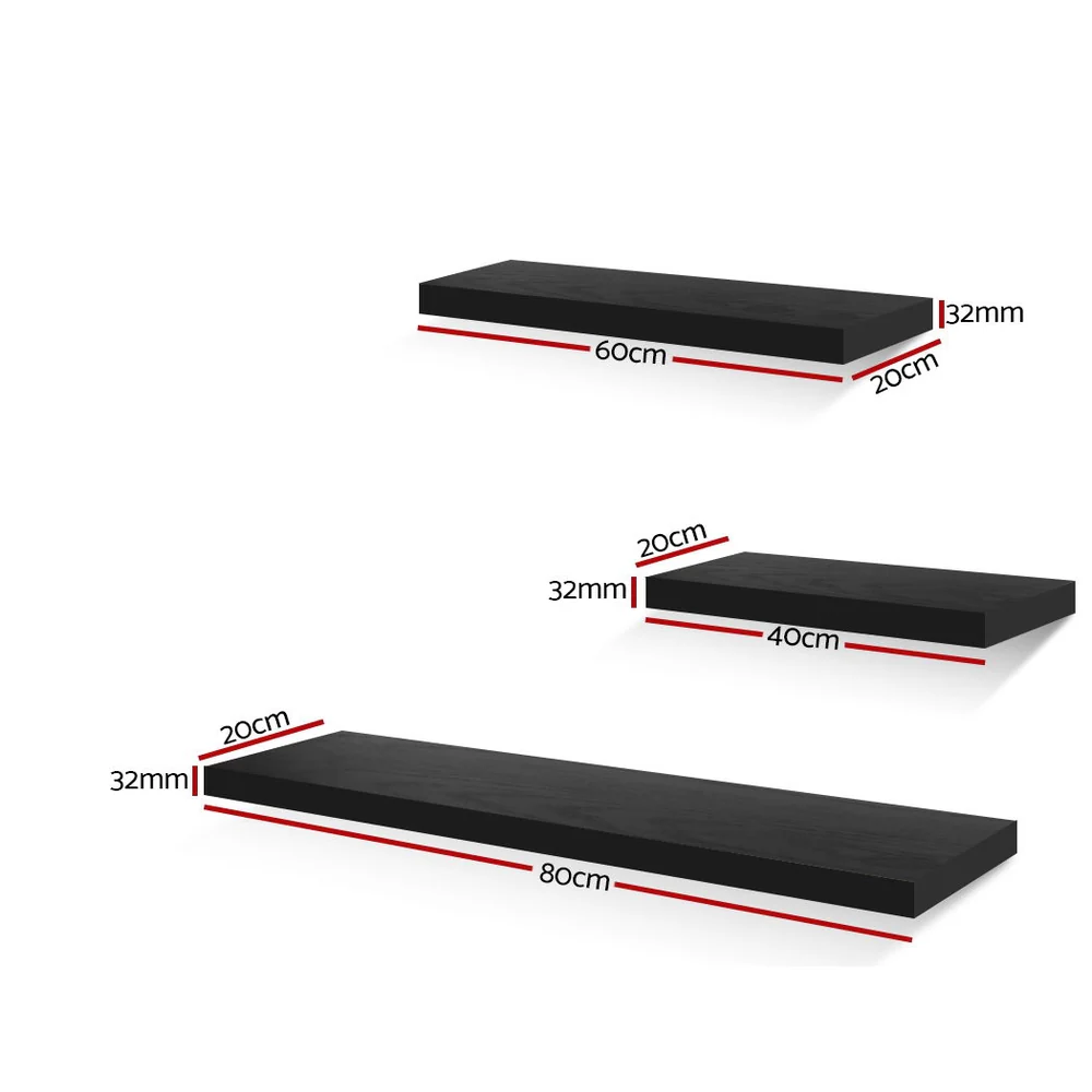 Artiss Floating Wall Shelf Set of 3 Black - Nurns