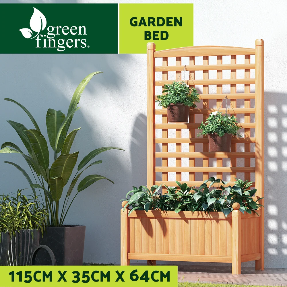 Garden Bed Wooden 64x35x115cm Planter Raised Box Container Trellis - Nurns