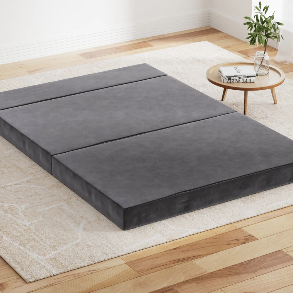 Penelope 12cm Double Size Folding Foam Mattress Portable Bed Mat Velvet Dark Grey - Double - Nurns