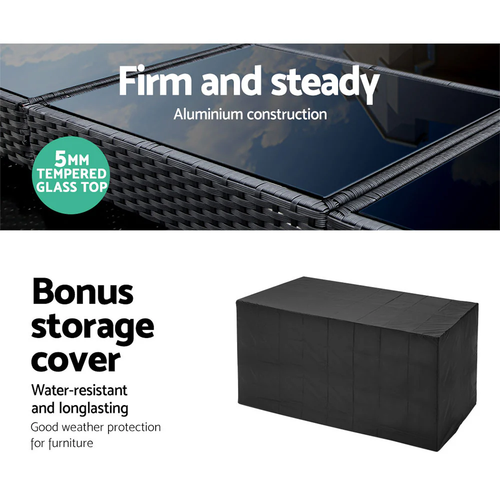 Ronan 4-Seater Stools Rattan Patio Furniture 5-Piece Outdoor Table And Chair Set - Black - Nurns