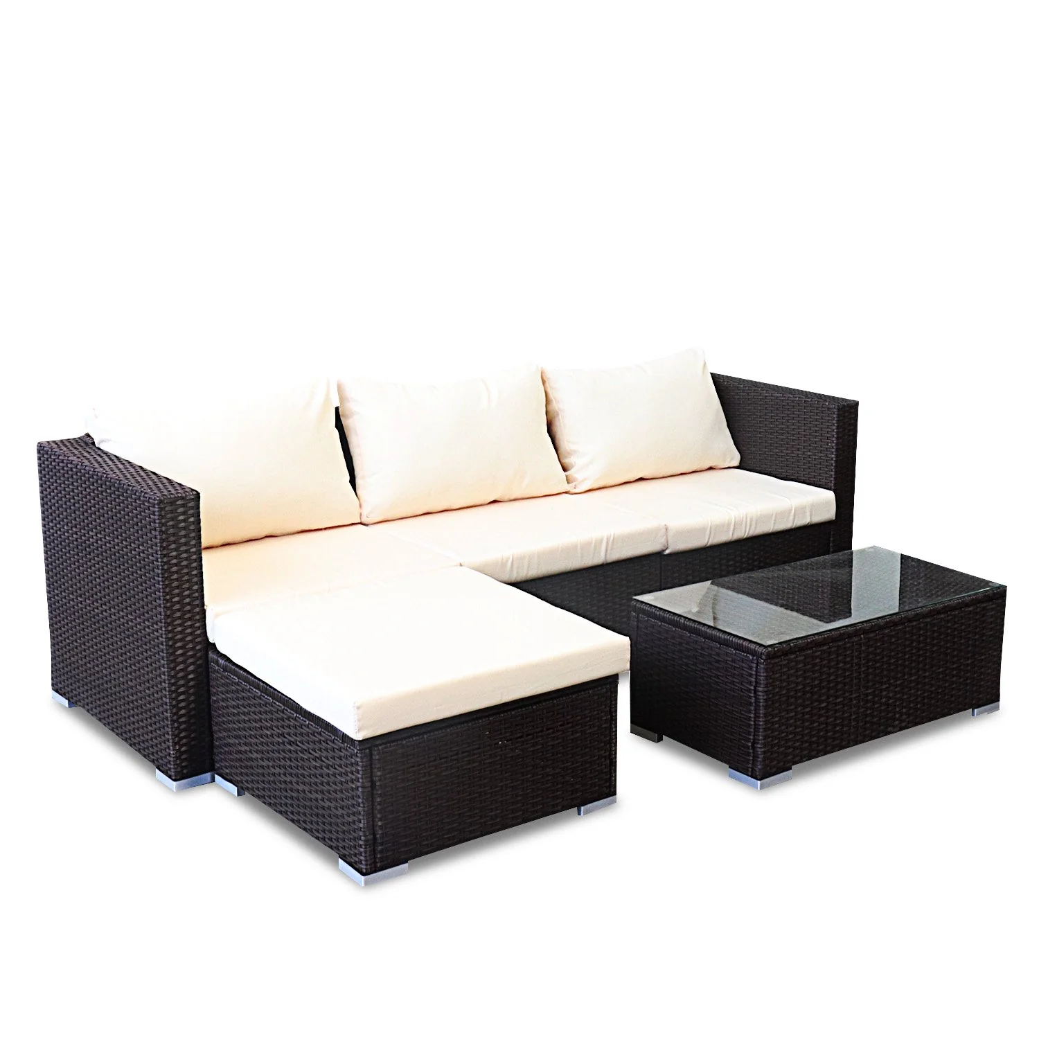 Sonny 4-Seater Modular Lounge Set PE Rattan 5-Piece Outdoor Sofa - Brown - Nurns