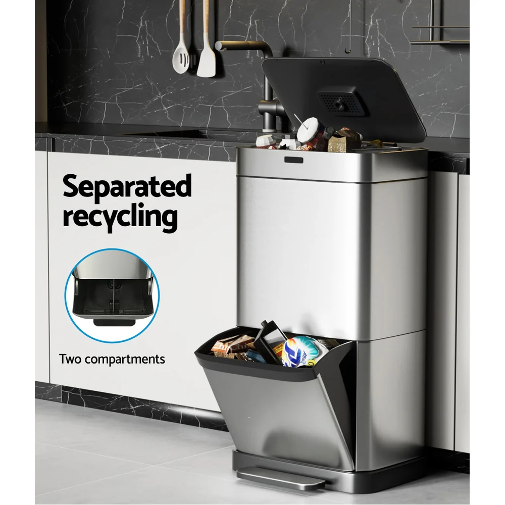 70L Motion Sensor Bin Pedal Bins Automatic - Silver - Nurns