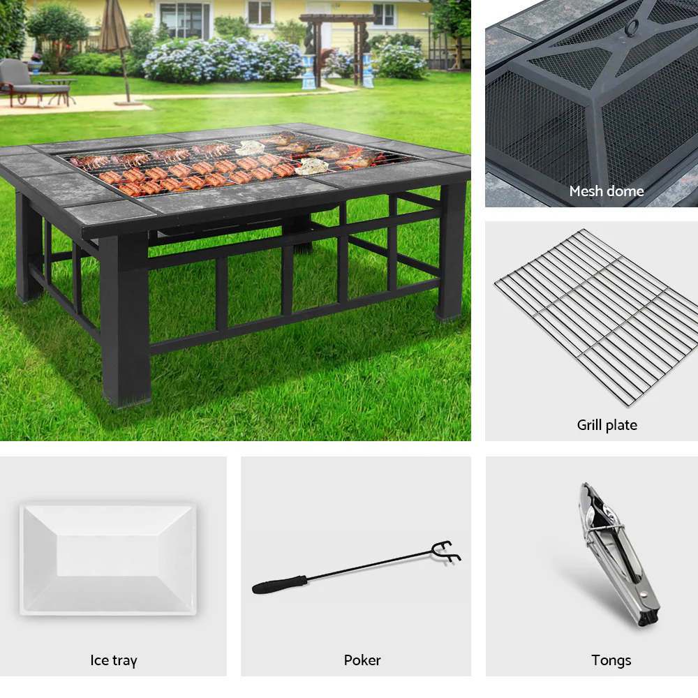 Fire Pit BBQ Grill Stove Table Ice Pits Patio Fireplace Heater 3 IN 1 - Nurns