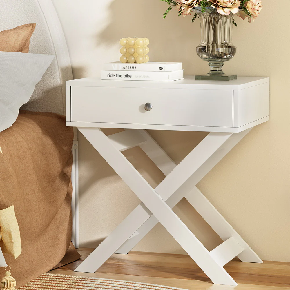 Coquitlam Wooden Bedside Tables Drawers Nightstand Bedroom Storage - White - Nurns