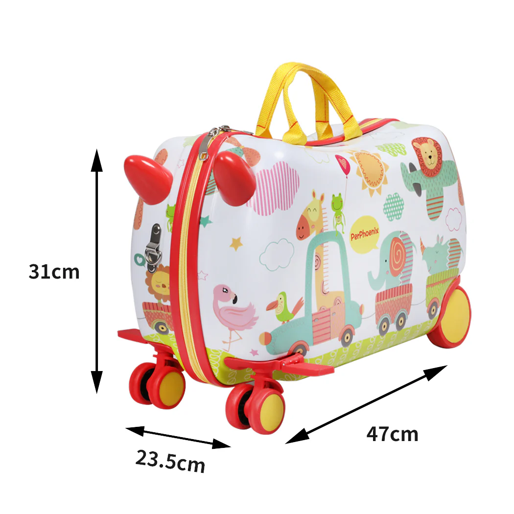 Kids Ride On Suitcase Children Travel Luggage Carry Bag Trolley Zoo - Nurns