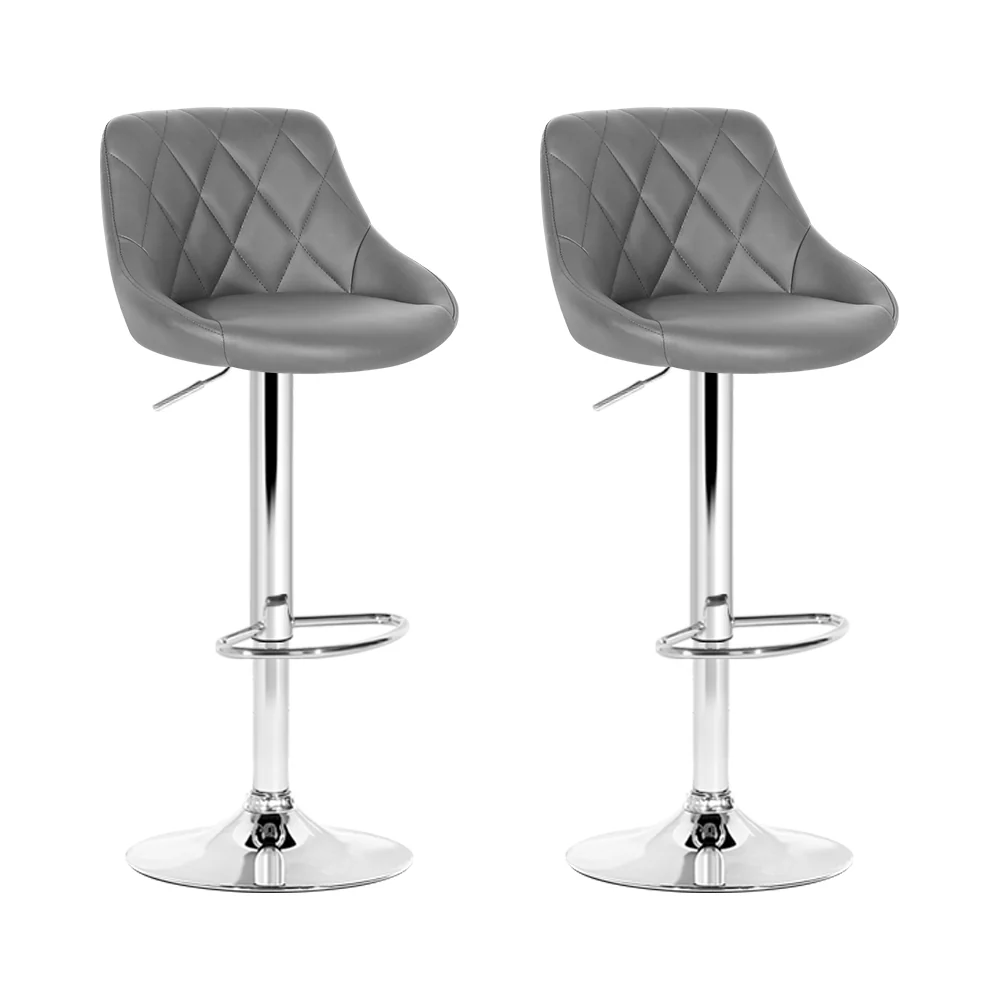 Set of 2 Corfu Bar Stools PU Leather Diamond Style - Grey - Nurns