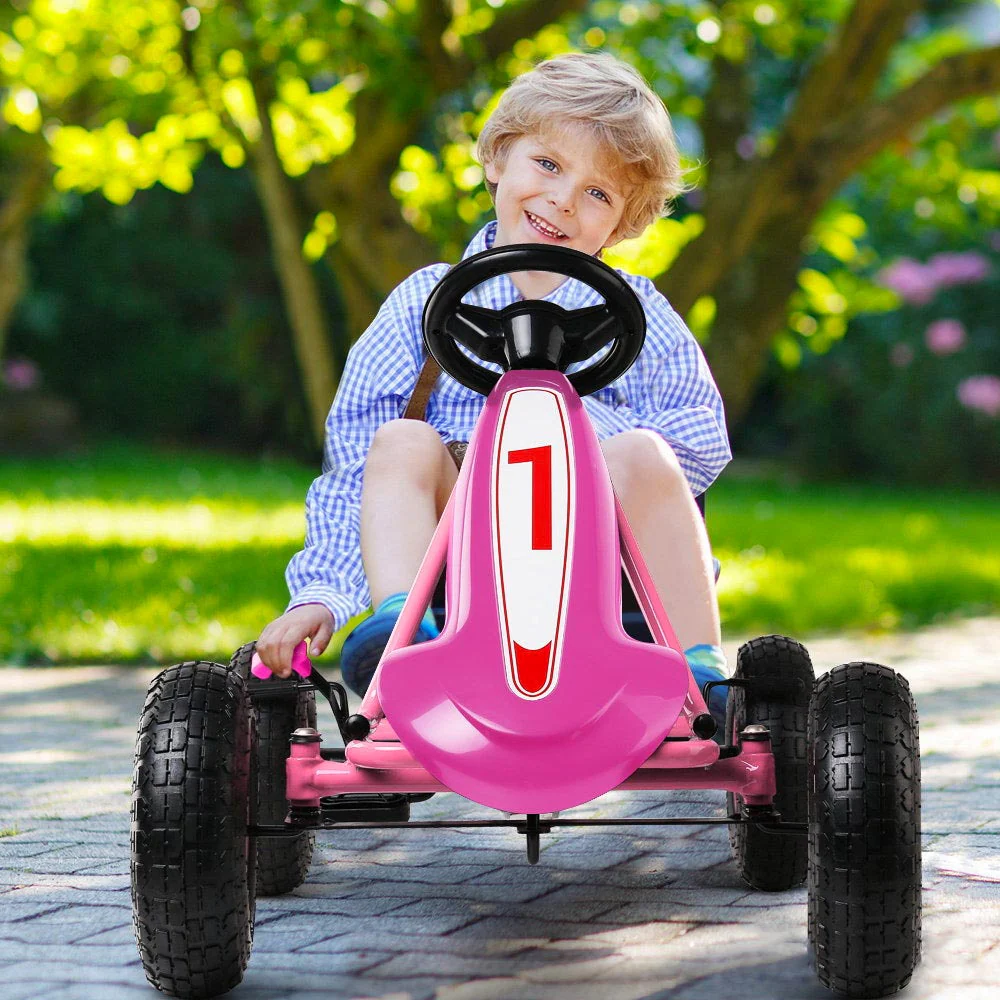 Kids Pedal Go Kart Car Ride On Toys Racing Bike Rubber Tyre Adjustable Seat - Pink - Nurns