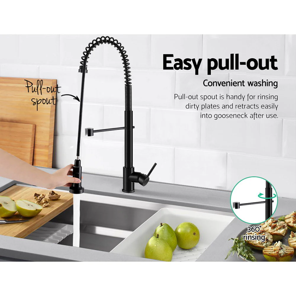 Pull Out Kitchen Tap Mixer Basin Taps Faucet Vanity Sink Swivel Brass WEL In Black - Nurns