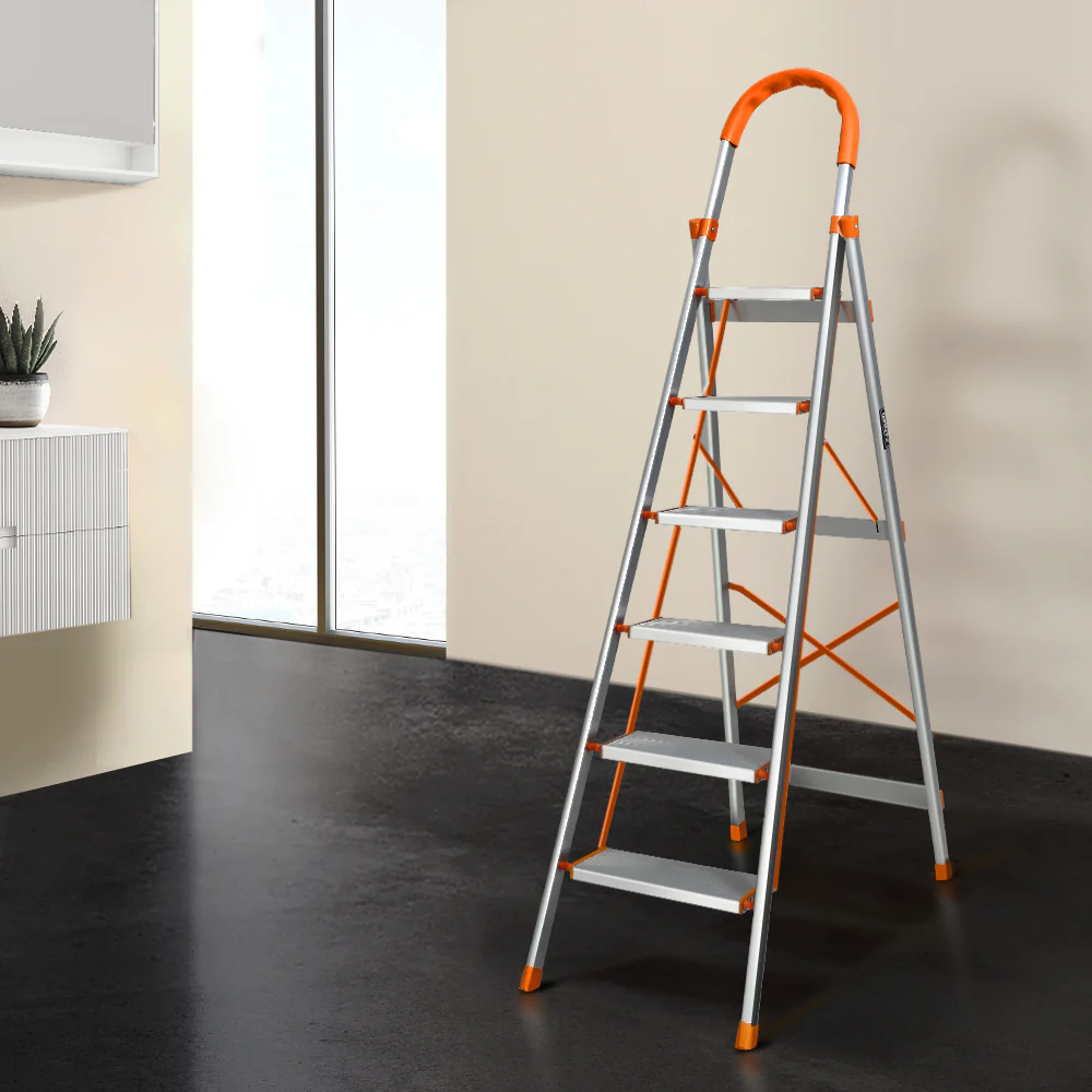 6 Step Ladder Multi-Purpose Folding Aluminium Light Weight Non Slip Platform - Nurns