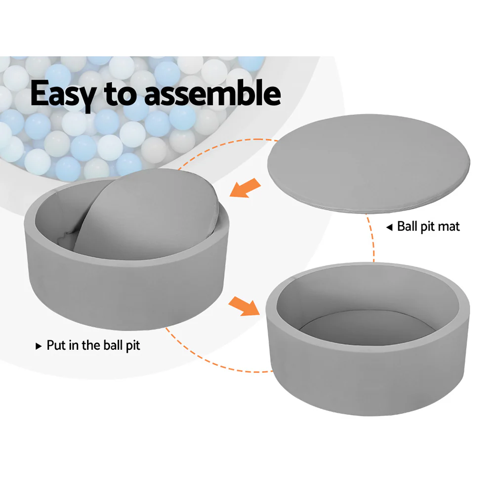 Ocean Foam Ball Pit with Balls Kids Play Pool Barrier Toys 90x30cm Grey - Nurns