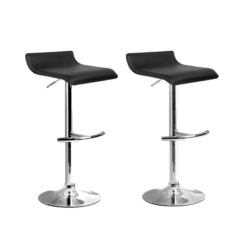 Set of 2 Terni PU Leather Wave Style Bar Stools - Black - Nurns