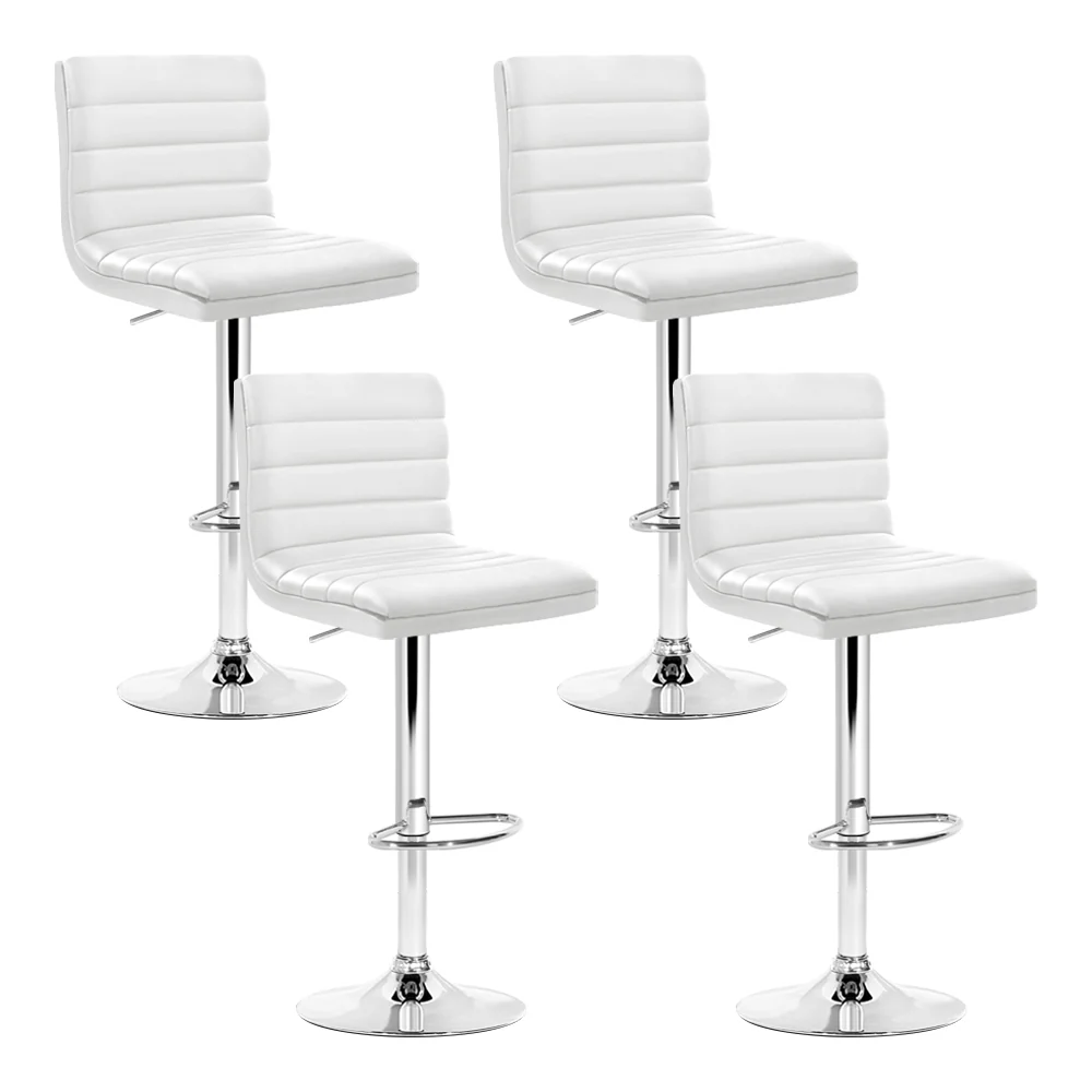 Set of 4 Bergamo PU Leather Lined Pattern Bar Stools - White & Chrome - Nurns