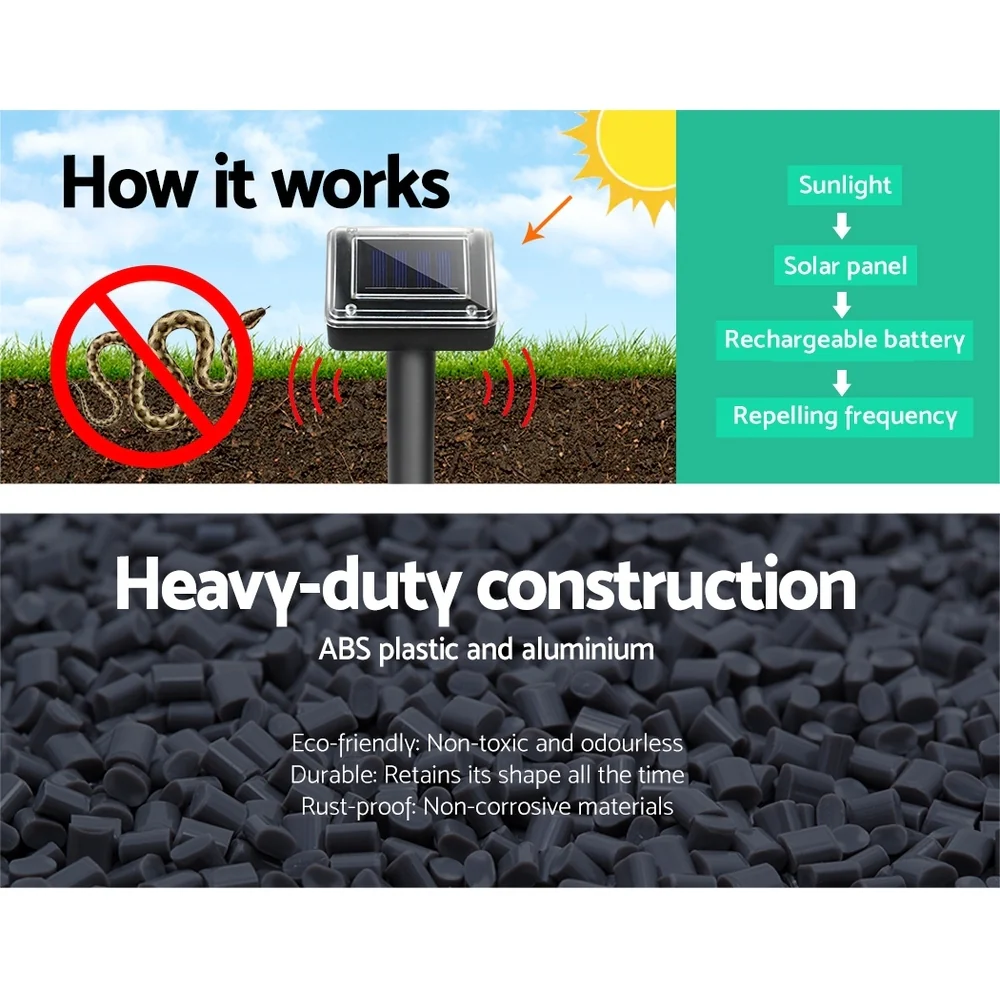 Powered Snake Repeller 20X Multi Pulse Ultrasonic Solar Pest Repellent - Nurns