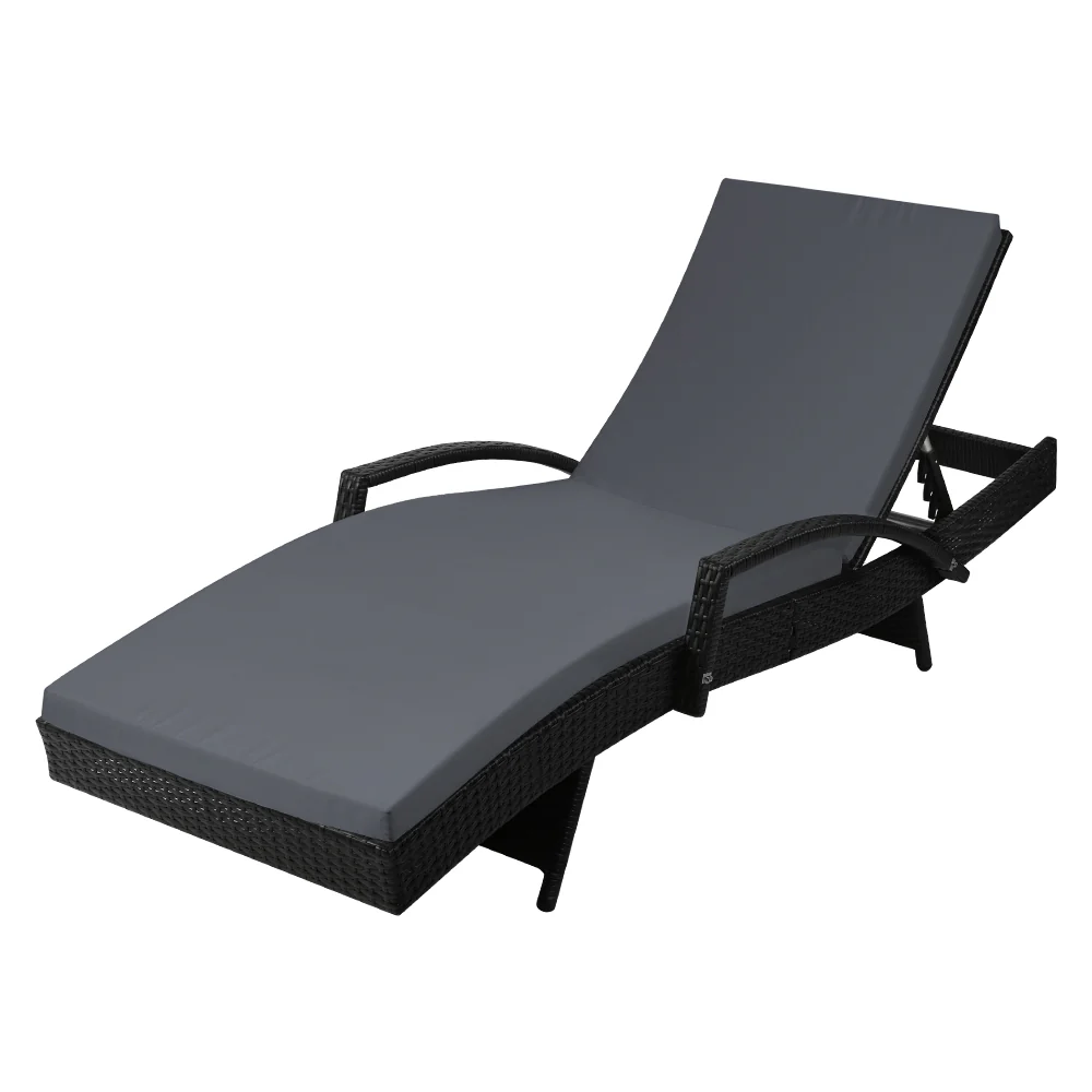 Ashby Outdoor Sun Lounge Wicker with Armrest Chair and Cushion - Black - Nurns