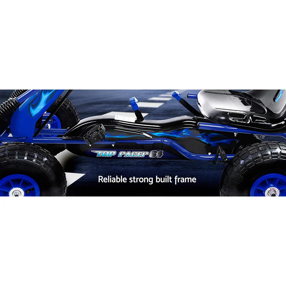 Kids Pedal Go Kart Car Ride On Toys Rubber Tyre Racing Bike Adjustable Seat - Blue - Nurns