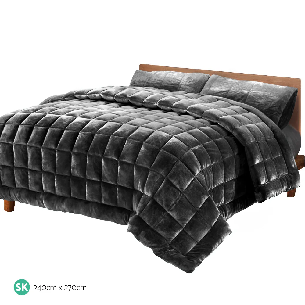 Super King Giselle Bedding Faux Mink Quilt Charcoal - Nurns