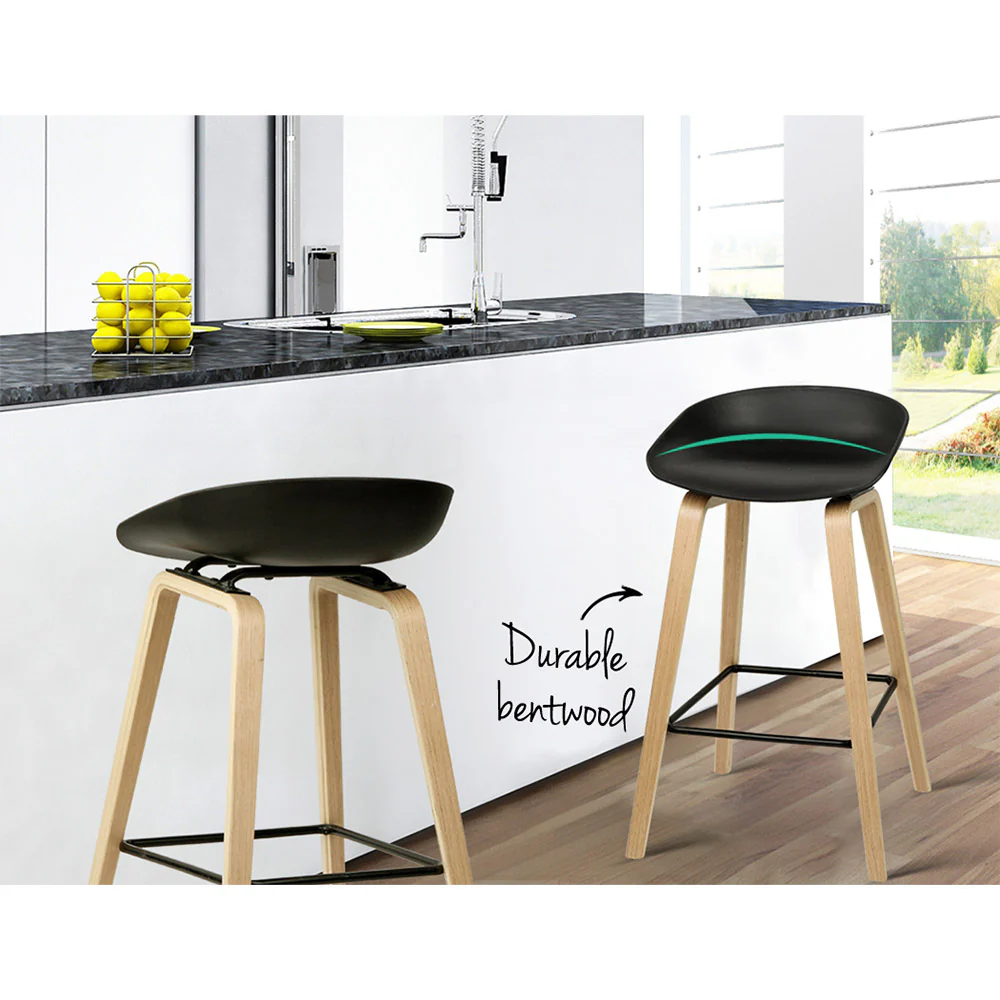 Set of 2 Basel Wooden Square Footrest Bar Stools - Black - Nurns