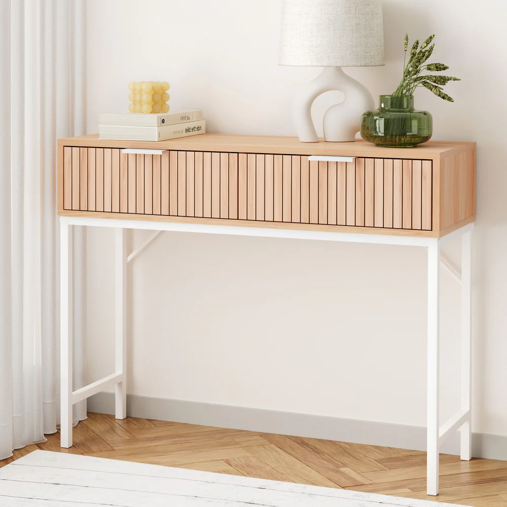 92cm Console Table 2 Drawers - Pine - Nurns