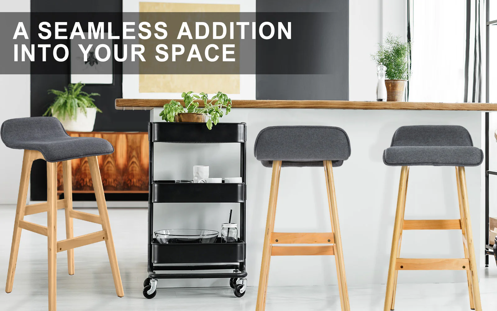 Set of 2 Birmingham Wooden Bar Stool Dining Chair Fabric - Grey - Nurns