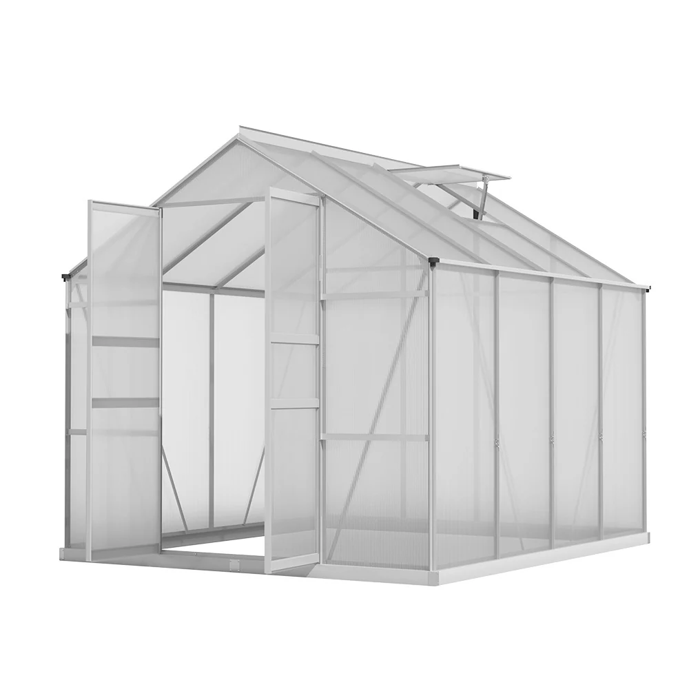 Greenfingers Greenhouse 2.42x2.5x2.26M Aluminium Double Doors Green House Garden Shed - Nurns