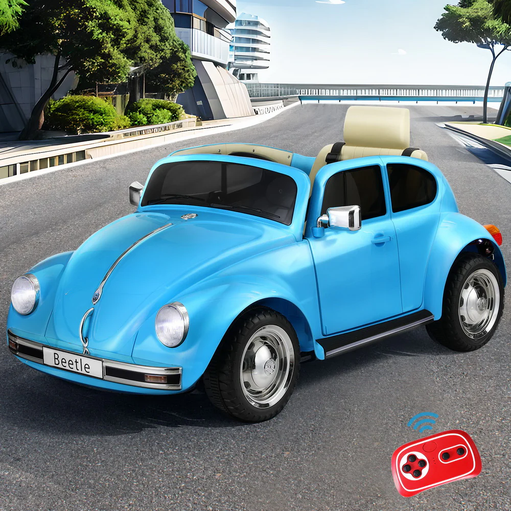 Kids Ride On Car Licensed Volkswagen Beetle Electric Toys Horn Remote 6V - Blue - Nurns