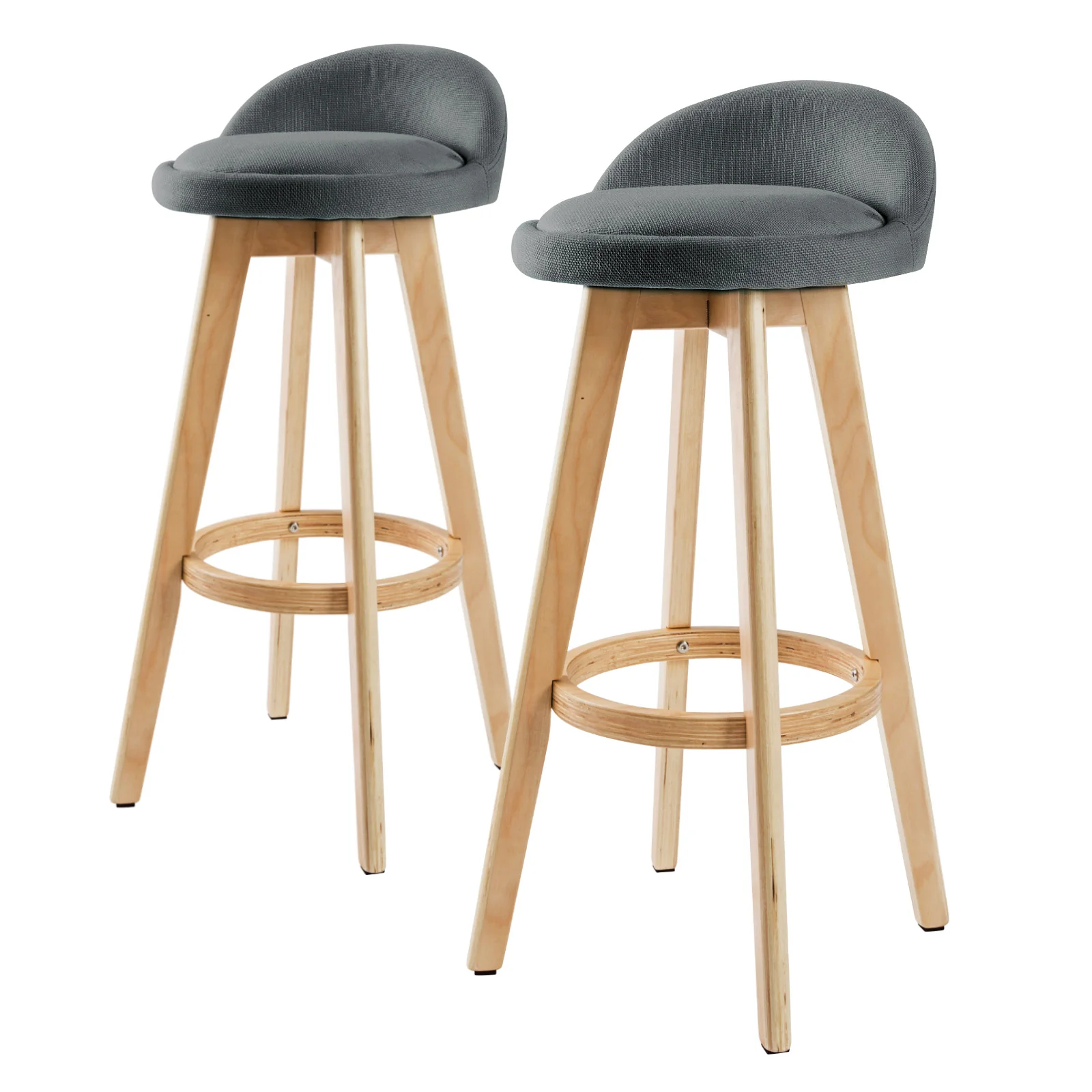 Set of 2 Aberdeen Wooden Bar Stool Dining Chair Fabric - Grey - Nurns