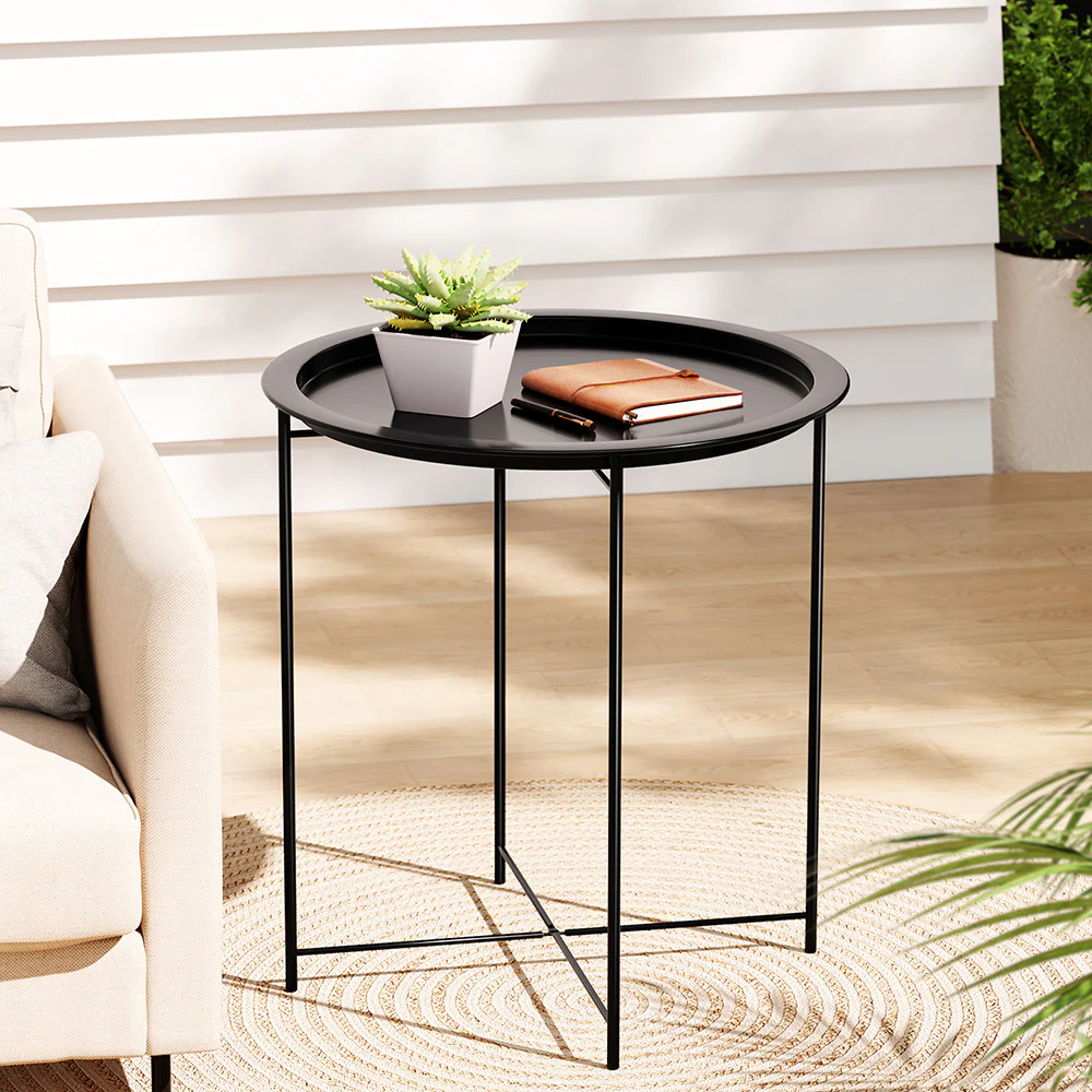 Atticus Coffee Side Table Steel Outdoor Furniture Indoor Desk Patio Garden - Black - Nurns